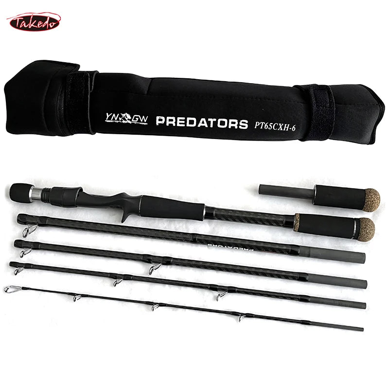 TAKEDOTN92 PT65CXH-6 High Quality Travel Spinning Fishing Rod Carbon Fiber Bass Lure Surf Casting Rods 6 Sections Adjustable Rod