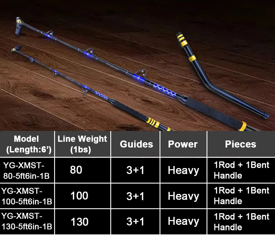 Sea Fishing Heavy Rod 3+1 Roller Guid 80LBS 100LBS 130LBS Big Game Boat Trolling Rod Winter Rod Tuna