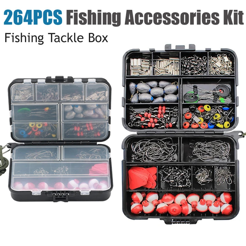 264Pcs Fishing Tackle Including Hooks Sinker Weight Swivels Snaps & Fishing Accessories