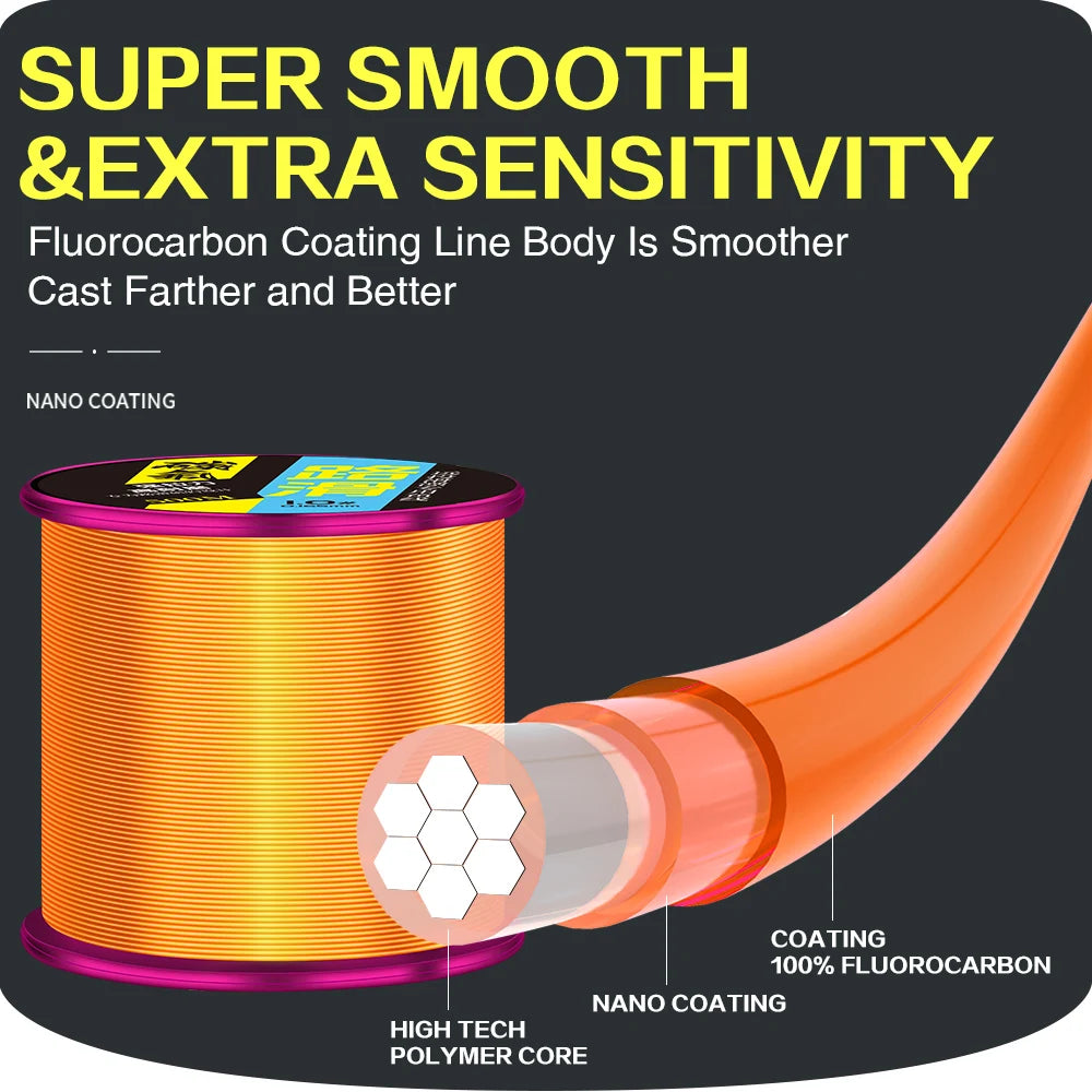 500m Fluorocarbon Coating Fishing Line Super Strong Monofilament Fishing Line Fast Sinking Invisible Fishing Line