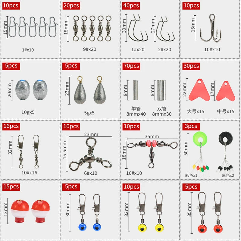 264Pcs Fishing Tackle Including Hooks Sinker Weight Swivels Snaps & Fishing Accessories
