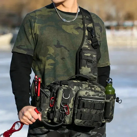 Fishing Tackle Backpack Lure Box Gear Storage Bag Backpack with Rod Holder Sling Shoulder Bag