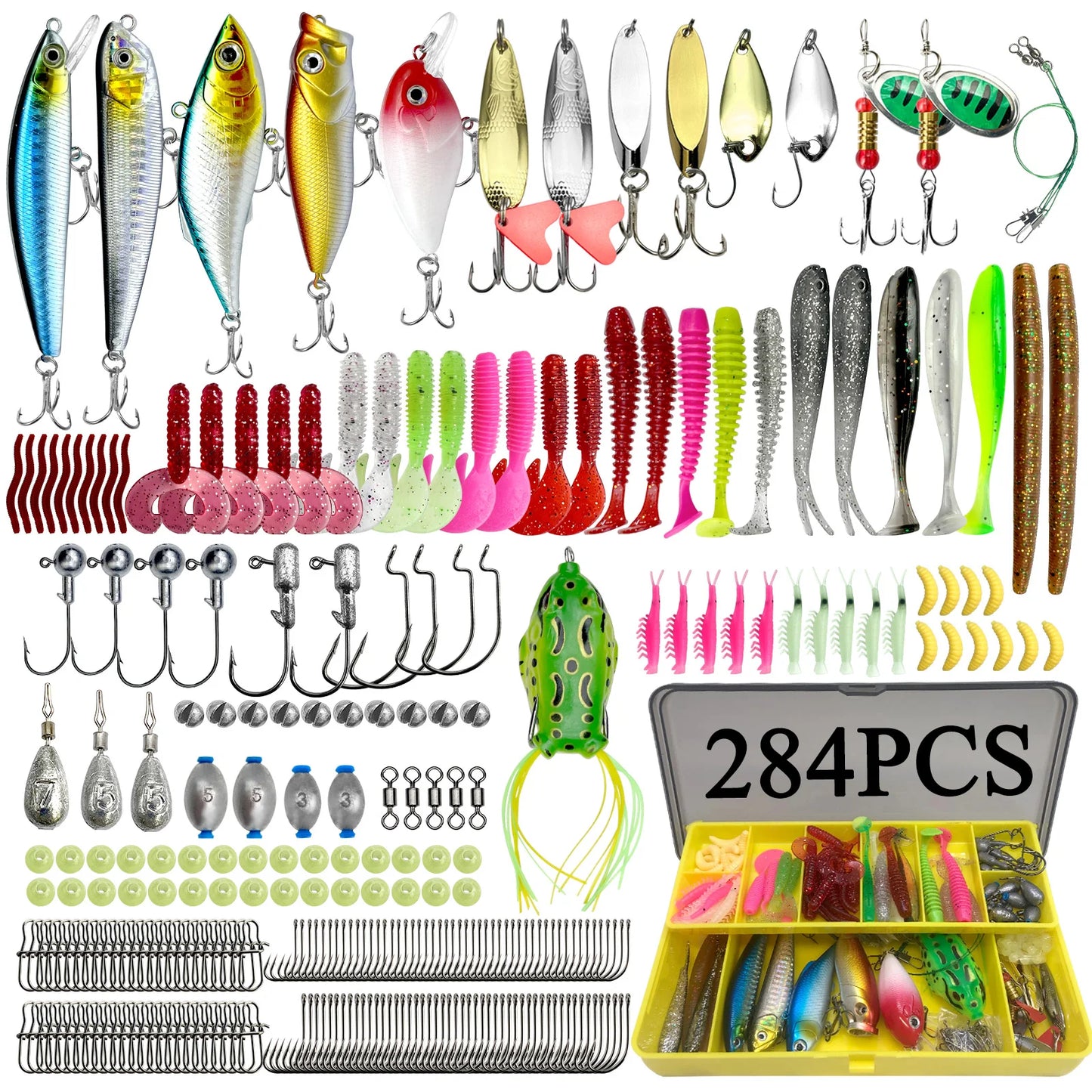 284pcs Fishing Lures Kit for Topwater Bait Rigs Tackle Kit for Bass Trout Salmon Fishing Accessories