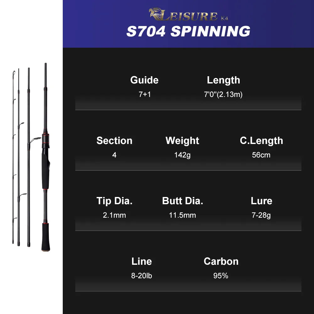 NOEBY Fishing Rod Leisure K4 Spinning Casting 2.13m 4 Section 7-28g Lure Travel Rod Pike Trout Freshwater Fishing Rod