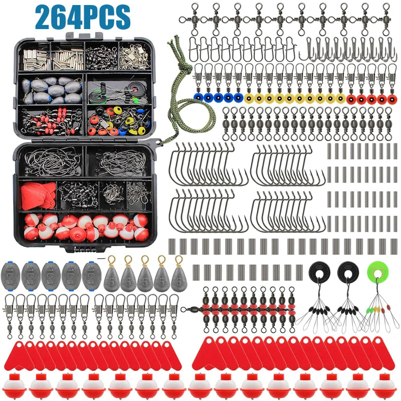 264Pcs Fishing Tackle Including Hooks Sinker Weight Swivels Snaps Outdoor Fishing Accessories Set Variety Fishing Supplies