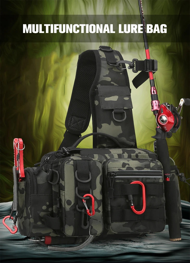 Fishing Tackle Backpack Lure Box Gear Storage Bag Backpack with Rod Holder Sling Shoulder Bag