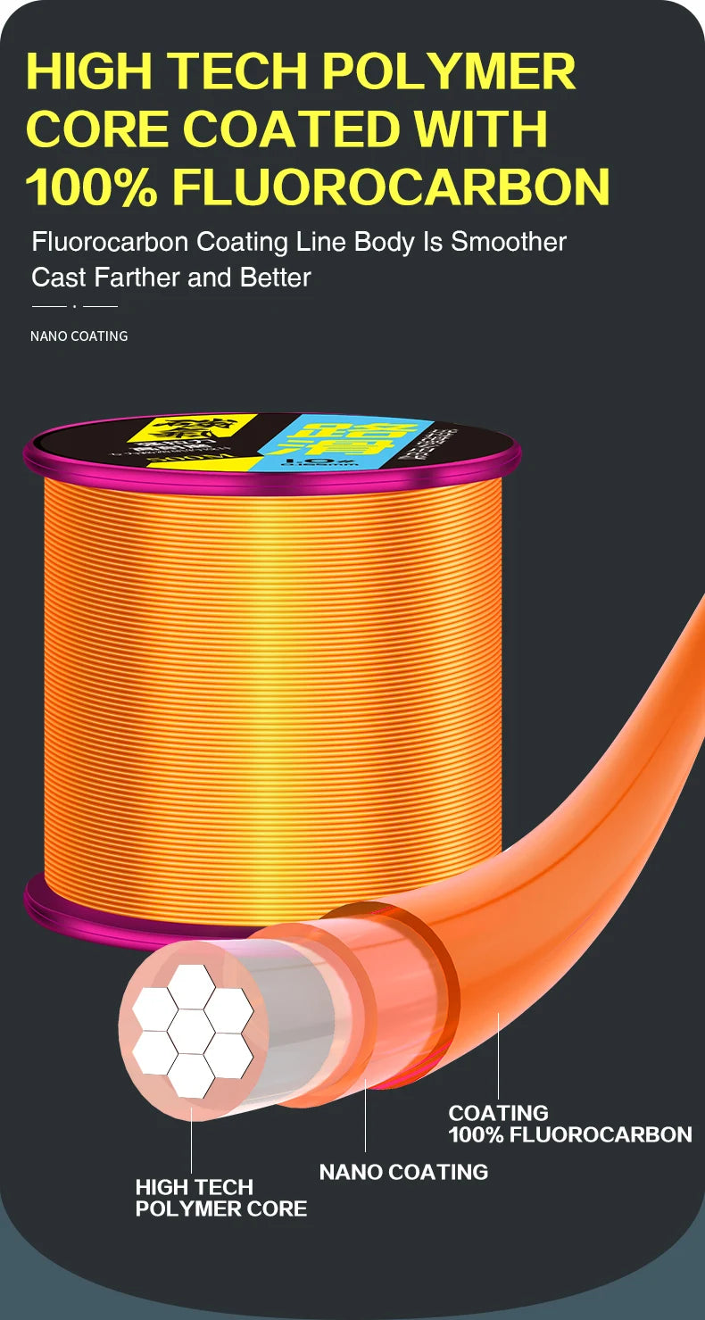 500m Fluorocarbon Coating Fishing Line Super Strong Monofilament Fishing Line Fast Sinking Invisible Fishing Line