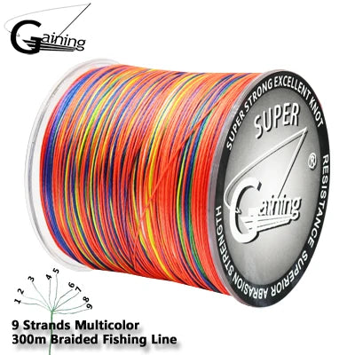 Braided Fishing Line 9 Strands PE Multicolor Fishing Lines Braid 300m 500m 1000m 1500m Strong Strength Fish Line 20LB-200LB