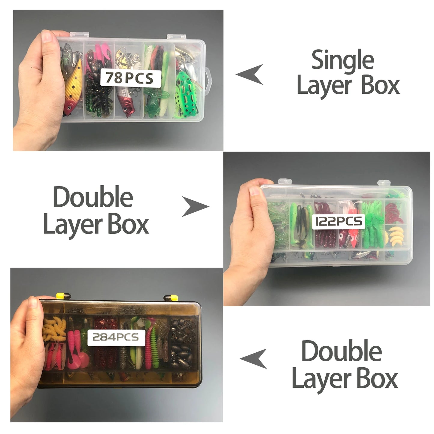 284pcs Fishing Lures Kit for Topwater Bait Rigs Tackle Kit for Bass Trout Salmon Fishing Accessories