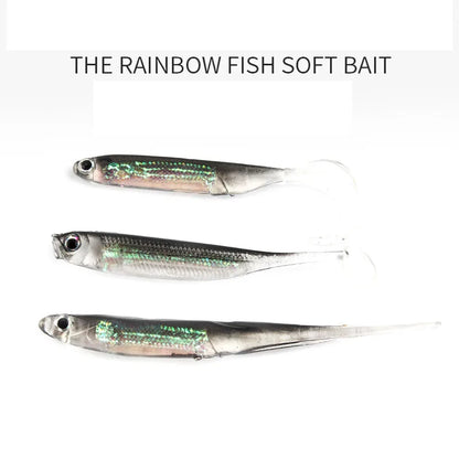 5Pcs/lot Fishing Soft Bait 7CM 7.5CM 1.7G 2.3G 2.7G T Tail fish Fishing Lures Rainbow Color Sequin Swing Fishing Spinner Bait