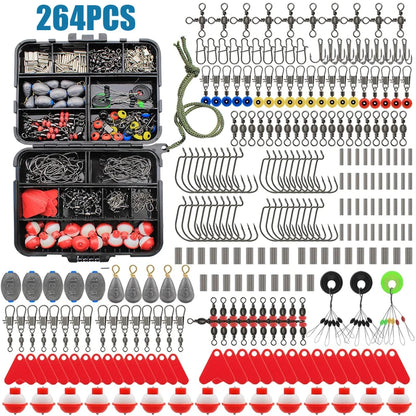 264Pcs Fishing Tackle Including Hooks Sinker Weight Swivels Snaps & Fishing Accessories