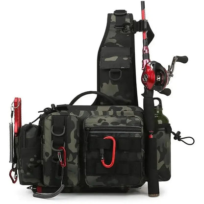 Fishing Tackle Backpack Lure Box Gear Storage Bag Backpack with Rod Holder Sling Shoulder Bag