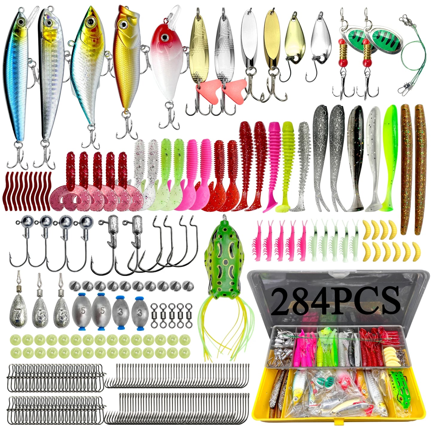 284pcs Fishing Lures Kit for Topwater Bait Rigs Tackle Kit for Bass Trout Salmon Fishing Accessories