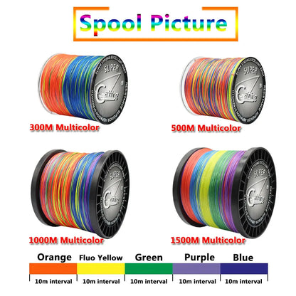 Braided Fishing Line 9 Strands PE Multicolor Fishing Lines Braid 300m 500m 1000m 1500m Strong Strength Fish Line 20LB-200LB