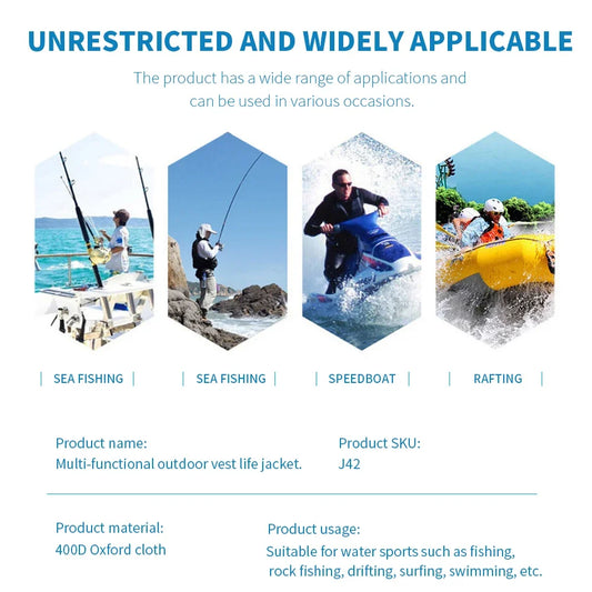 High Buoyancy Fishing Vest Adjustable Safety Life Jacket for Outdoor Boating and Fishing Gear Men Women Water Sports Vest