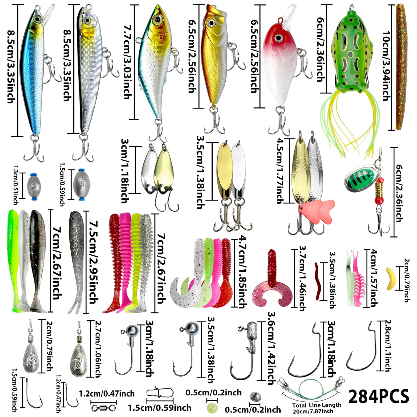 284pcs Fishing Lures Kit for Topwater Bait Rigs Tackle Kit for Bass Trout Salmon Fishing Accessories