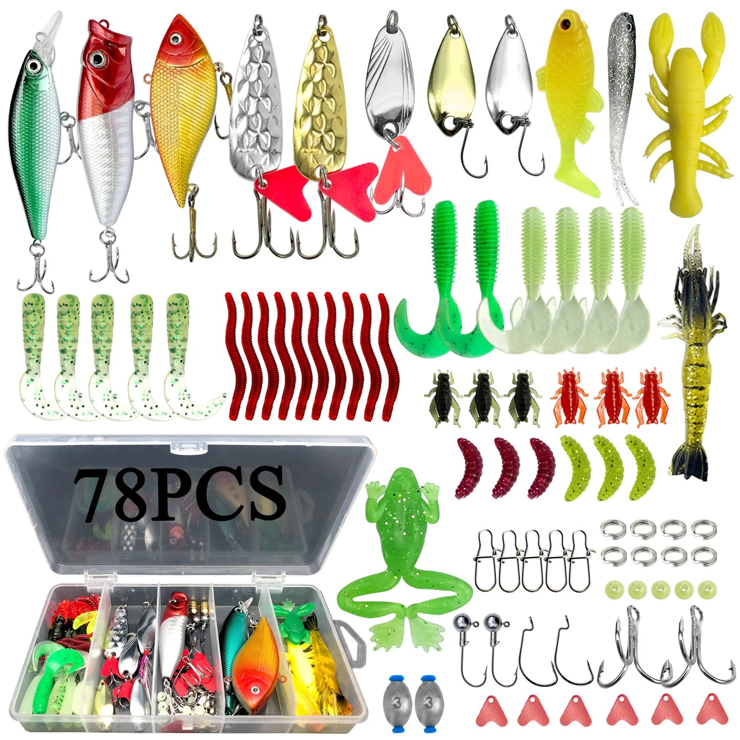 78/122/284pcs Fishing Lures Kit for Topwater Bait Rigs Tackle Kit for Bass Trout Salmon Fishing Accessories