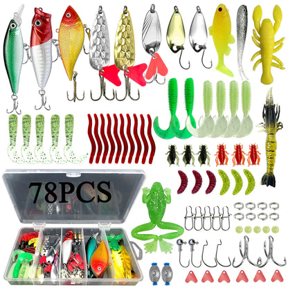 284pcs Fishing Lures Kit for Topwater Bait Rigs Tackle Kit for Bass Trout Salmon Fishing Accessories