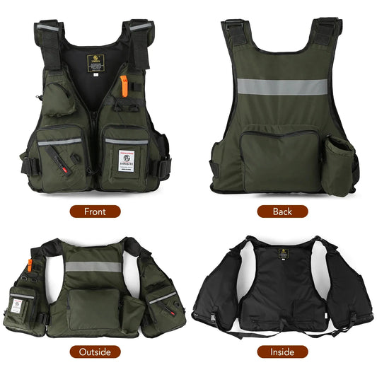 Men Professional Life Jacket Buoyancy Suit Portable Vests Multi-Pockets Waterproof Sea Fishing Adjustable Vest 2024 New