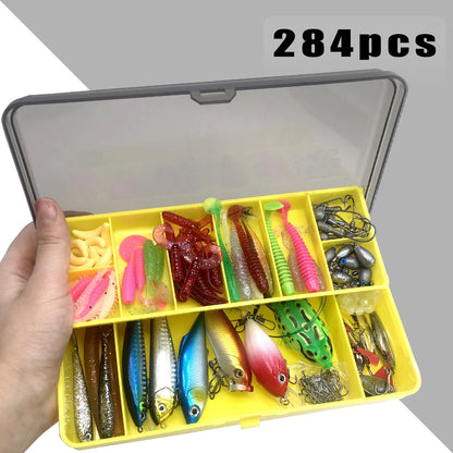 78/122/284pcs Fishing Lures Kit for Topwater Bait Rigs Tackle Kit for Bass Trout Salmon Fishing Accessories