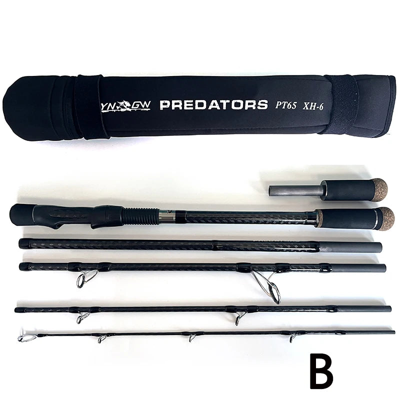 TAKEDOTN92 PT65CXH-6 High Quality Travel Spinning Fishing Rod Carbon Fiber Bass Lure Surf Casting Rods 6 Sections Adjustable Rod