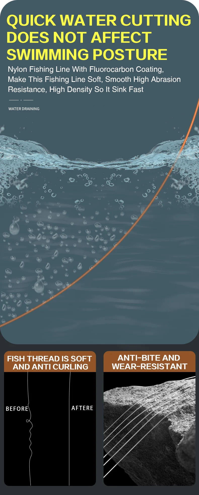 500m Fluorocarbon Coating Fishing Line Super Strong Monofilament Fishing Line Fast Sinking Invisible Fishing Line