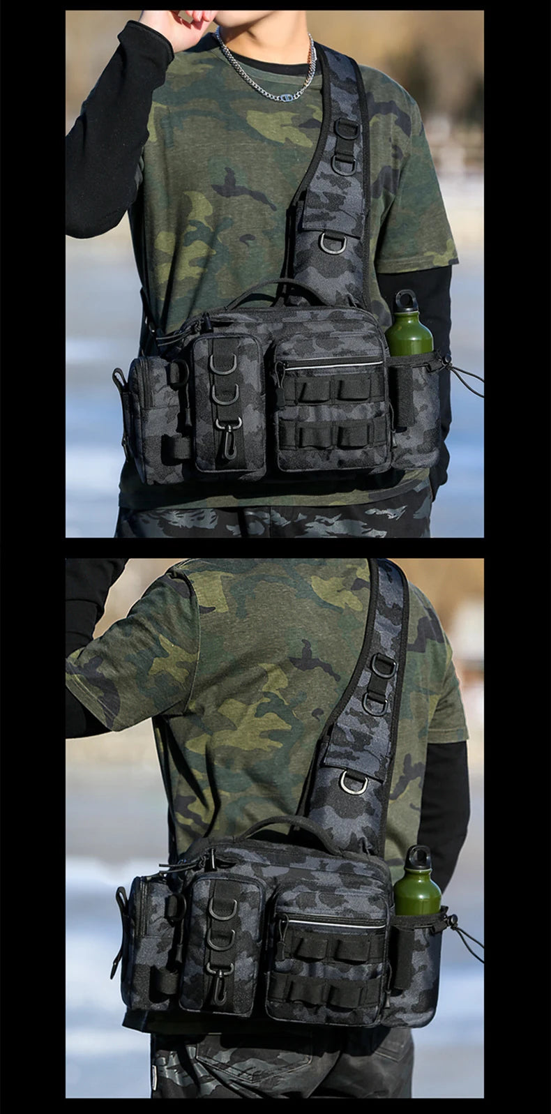 Fishing Tackle Backpack Lure Box Gear Storage Bag Backpack with Rod Holder Sling Shoulder Bag