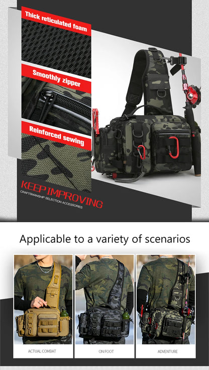 Fishing Tackle Backpack Lure Box Gear Storage Bag Backpack with Rod Holder Sling Shoulder Bag