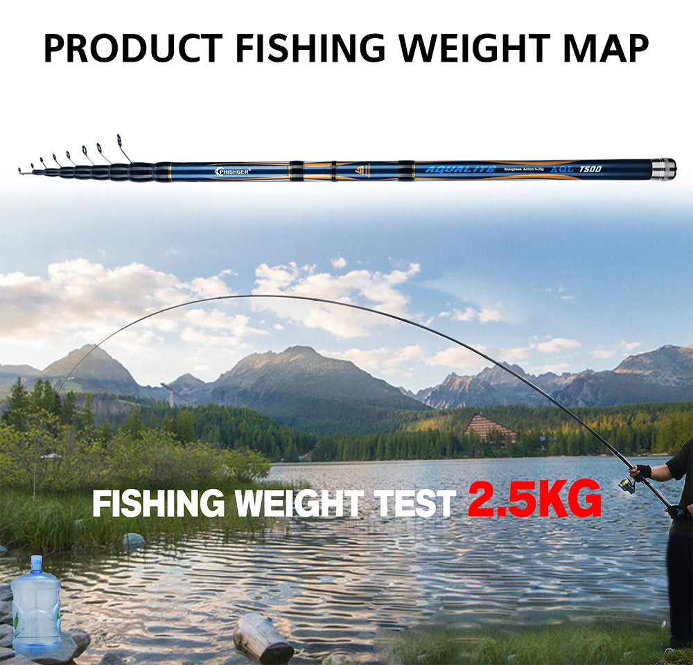 PHISHGER Telescopic Float Bolognese Fishing Rod 4.0-6.0m 30TCarbon Trout 5-35g Ultralight Rock Spinning Travel Fast BIUTIFU Pole