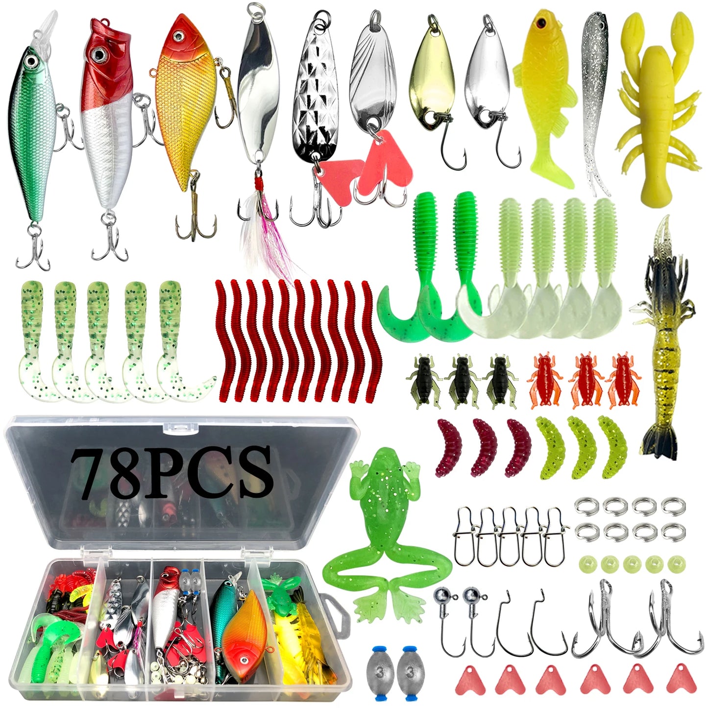 78/122/284pcs Fishing Lures Kit for Topwater Bait Rigs Tackle Kit for Bass Trout Salmon Fishing Accessories