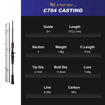 Fishing Rod Leisure  Spinning Casting  4 Section Travel Rod Pike Trout Freshwater Fishing Rod