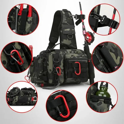 Fishing Tackle Backpack Lure Box Gear Storage Bag Backpack with Rod Holder Sling Shoulder Bag
