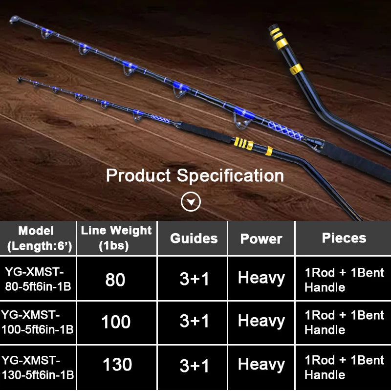 Sea Fishing Heavy Rod 3+1 Roller Guid 80LBS 100LBS 130LBS Big Game Boat Trolling Rod Winter Rod Tuna