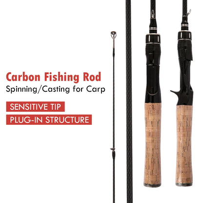 Lightweight Fishing Rod 1.65m/1.8m Carbon Spinning Casting Rod UL Power 2-Section Pole Bass Carp Saltwater Fishing Accessories