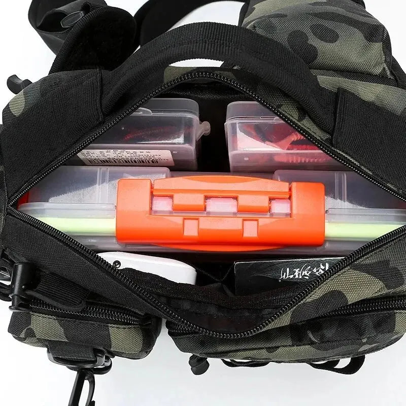 Fishing Tackle Backpack Lure Box Gear Storage Bag Backpack with Rod Holder Sling Shoulder Bag