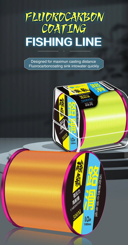 500m Fluorocarbon Coating Fishing Line Super Strong Monofilament Fishing Line Fast Sinking Invisible Fishing Line